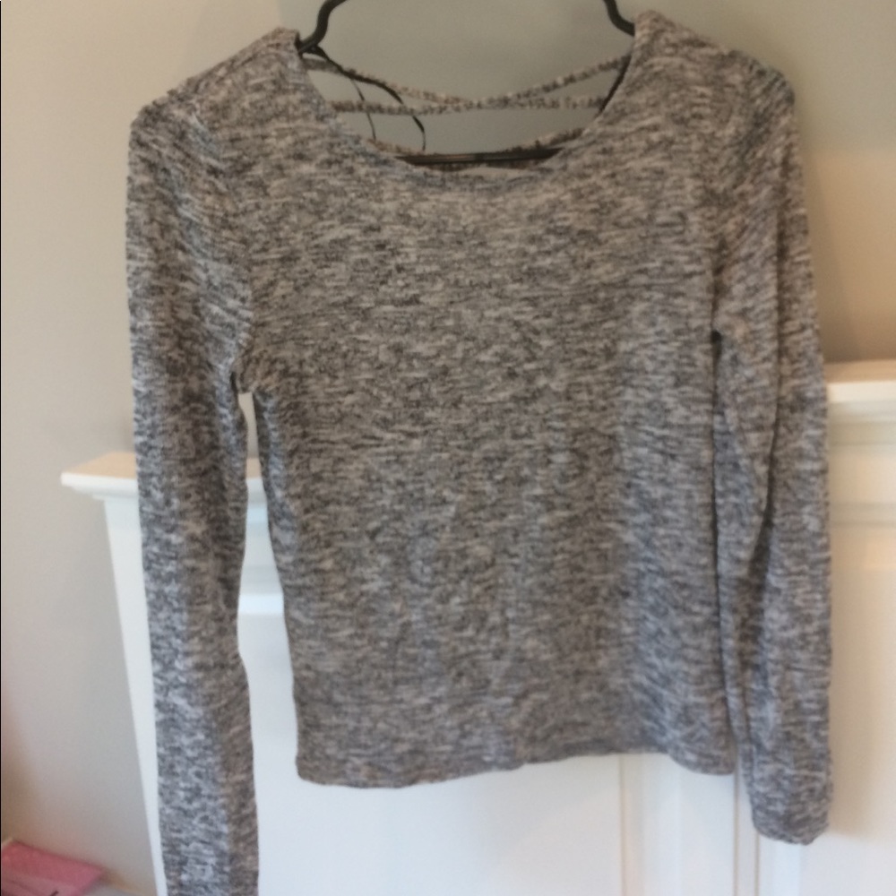 Lace up back gray long sleeve shirt blouse